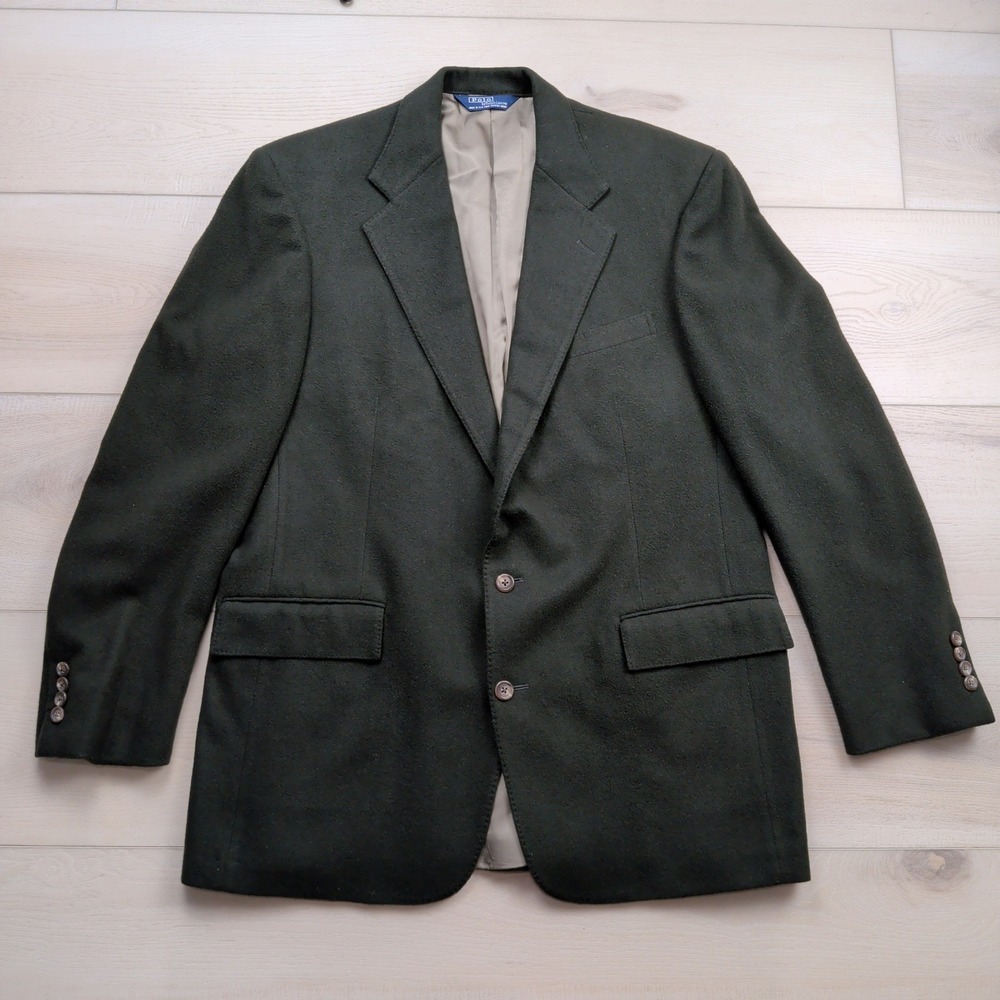 Vintage Polo Ralph Lauren 100% Cashmere Blazer Green 43L Made in USA Sport Coat